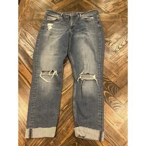 H&M &Denim Jeans Skinny High Waist Ankle Women 33 Plus Size Distressed Raw Hem